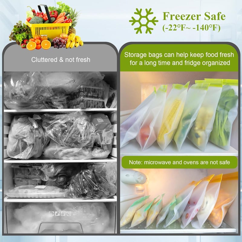 TROUSKAIG 12 Pack Food Storage Containers Silicone Bags-6 Gallon Freezer 3 Sandwich 3 Reusable Snack Bags, Leakproof Silicone Bags for Fruit Storage - Image 5